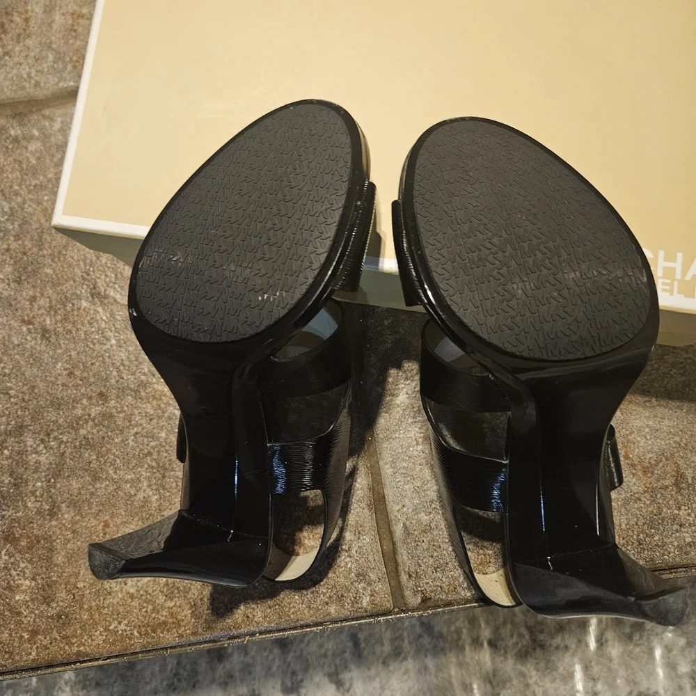 Michael Kors Carla Black Patent Leather Heels Sandals 9.5 - Picture 5 of 7